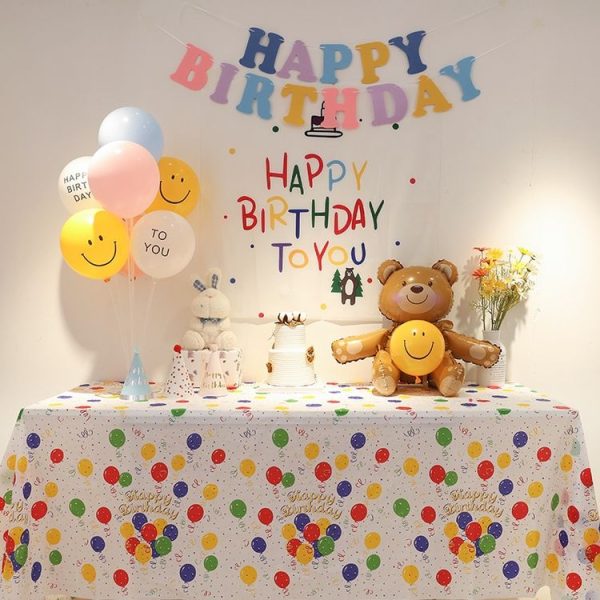 2pcs Birthday Party Disposable Tablecloth Decorations Photo Props 137 x 274cm (Colorful Wave Dot) - Image 4