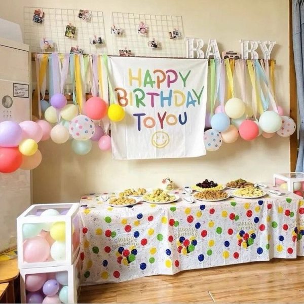 2pcs Birthday Party Disposable Tablecloth Decorations Photo Props 137 x 274cm (Colorful Wave Dot) - Image 5