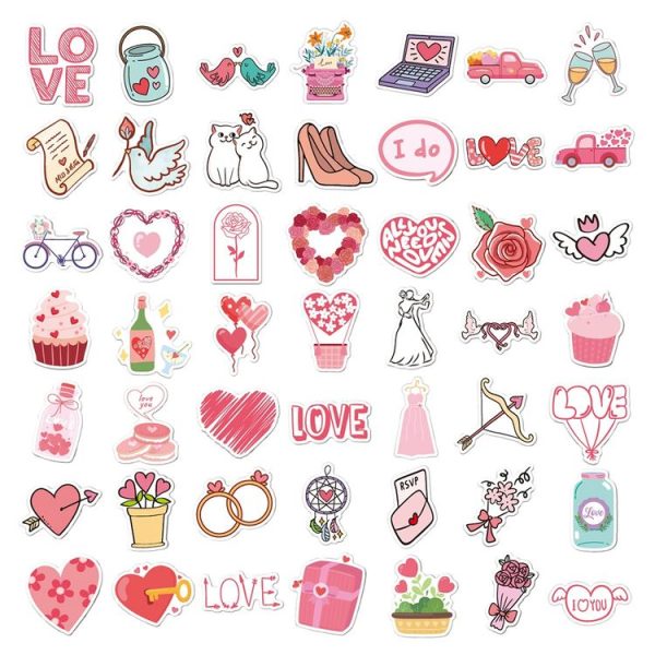 4sets Valentine Day Gifts Decorative Stickers Cartoon Waterproof Water Cup Sticker, Spec: N14 - Image 2