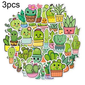 3sets 50pcs / set Cartoon Cactus DIY Handbook Decorative Stickers Floral Laptop Waterproof Sticker (TT173)
