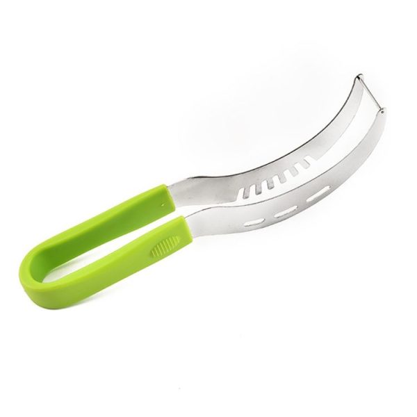 YG-WS03 Stainless Steel Watermelon Clip Easy Access Integrated Plastic Handle Cantaloupe Cut Fruit Cutting Device (Green) - Image 2