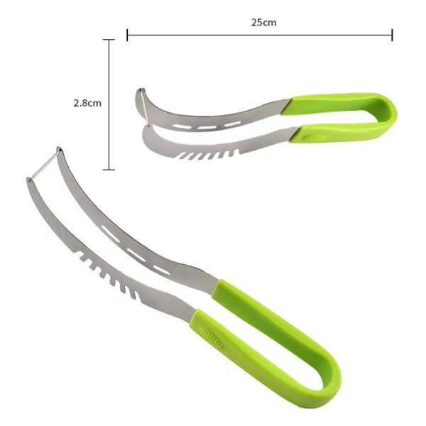 YG-WS03 Stainless Steel Watermelon Clip Easy Access Integrated Plastic Handle Cantaloupe Cut Fruit Cutting Device (Green) - Image 3