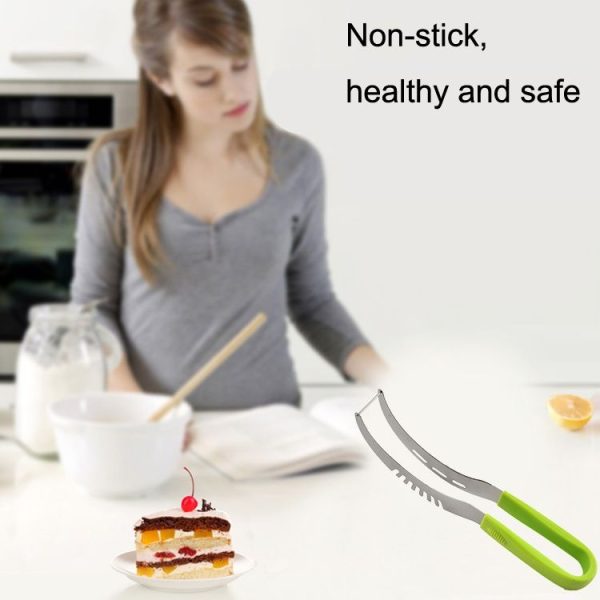 YG-WS03 Stainless Steel Watermelon Clip Easy Access Integrated Plastic Handle Cantaloupe Cut Fruit Cutting Device (Green) - Image 5