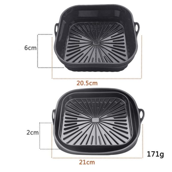 Air Fryer Grill Mat High Temperature Resistant Silicone Baking Tray, Specification: Square Black - Image 2