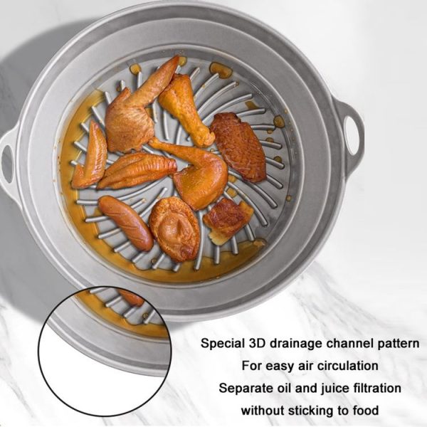 Air Fryer Grill Mat High Temperature Resistant Silicone Baking Tray, Specification: Small Round Gray - Image 3
