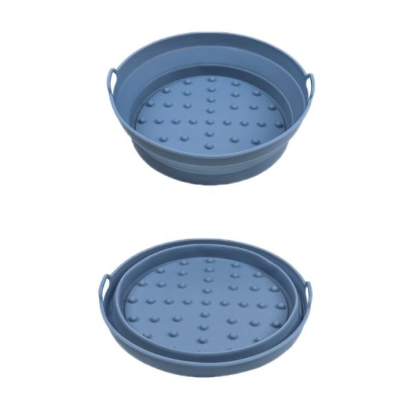 Air Fryer Grill Mat High Temperature Resistant Silicone Baking Tray, Specification: Large Round Dark Blue