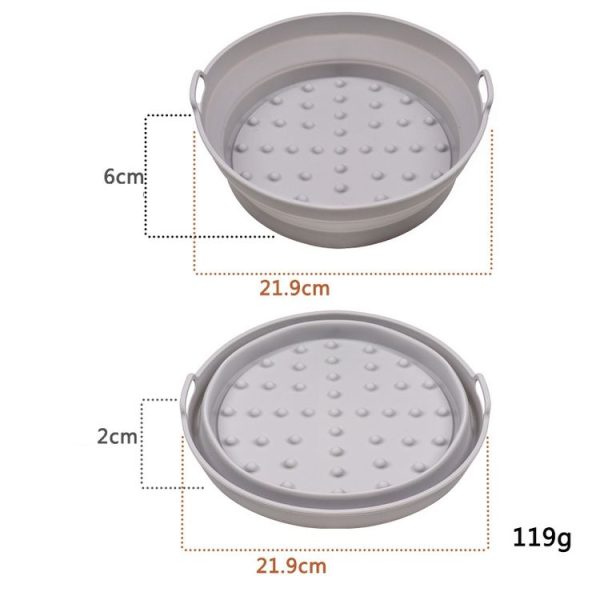 Air Fryer Grill Mat High Temperature Resistant Silicone Baking Tray, Specification: Large Round Gray - Image 2