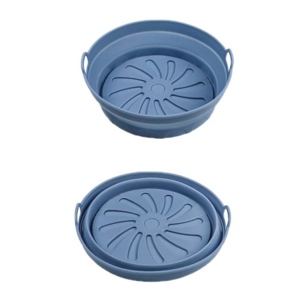 Air Fryer Grill Mat High Temperature Resistant Silicone Baking Tray, Specification: Round Inner Dark Blue
