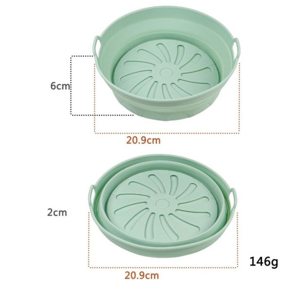 Air Fryer Grill Mat High Temperature Resistant Silicone Baking Tray, Specification: Round Inner Green - Image 2