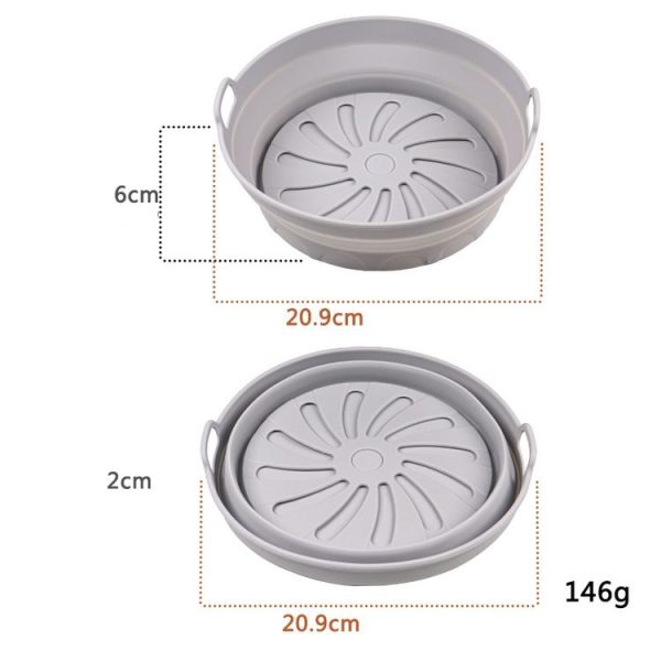 Air Fryer Grill Mat High Temperature Resistant Silicone Baking Tray, Specification: Round Inner Gray - Image 2