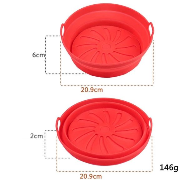 Air Fryer Grill Mat High Temperature Resistant Silicone Baking Tray, Specification: Round Inner Red - Image 2
