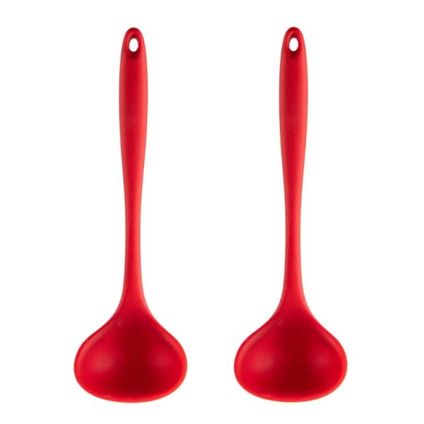 2pcs Non-stick High Temperature Resistant Silicone Cookware, Style: Soup Spoon (Red)