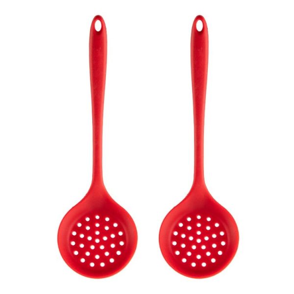 2pcs Non-stick High Temperature Resistant Silicone Cookware, Style: Leak Spoon (Red)