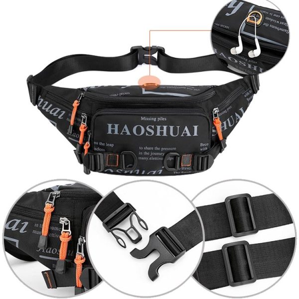 HAOSHUAI 5135 Outdoor Men Waist Bag Waterproof Nylon Cloth Men Bag (Dark Blue) - Image 4