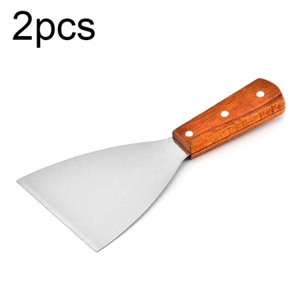 2pcs Stainless Steel Pizza and Steak Shovel Wooden Handle Slanted Shovel Kitchen Tool, Size: L