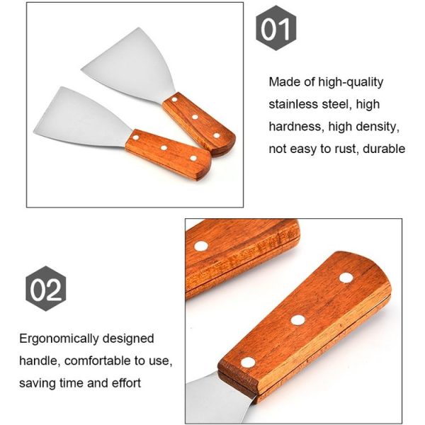 2pcs Stainless Steel Pizza and Steak Shovel Wooden Handle Slanted Shovel Kitchen Tool, Size: L - Image 4