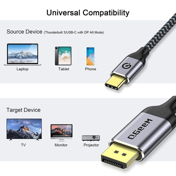 QGeeM QG-UA13 Type-C To DP 4K 60Hz Nylon Braided Adapter Cable, Length: 1.2m - Image 2