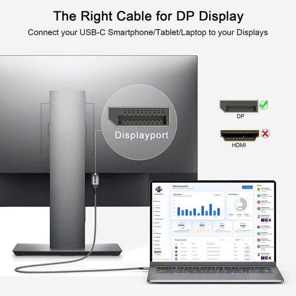 QGeeM QG-UA13 Type-C To DP 4K 60Hz Nylon Braided Adapter Cable, Length: 1.2m - Image 4