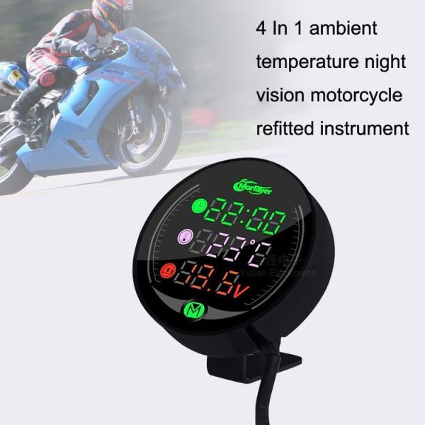 Morfayer YL-M05 4 In 1 Environmental Temperature Model 9-24V LED Night Vision Motorcycle Modification Instrument - Image 5