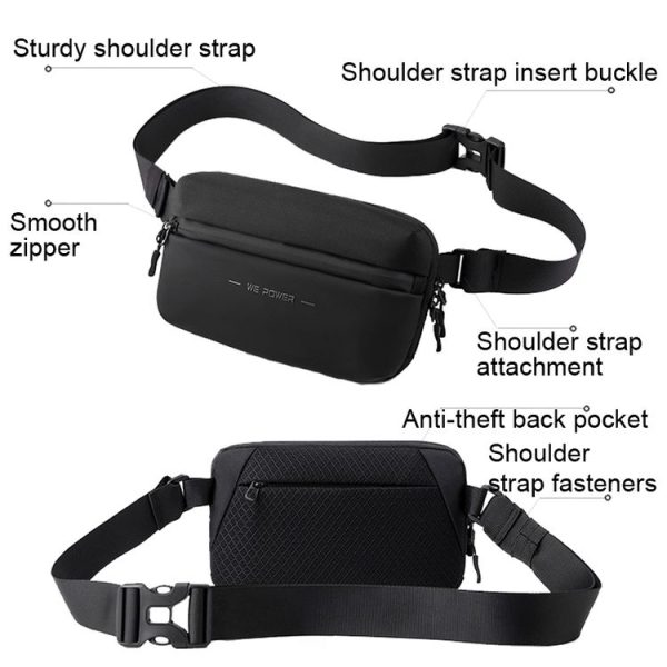 HAOSHUAI 2111 Men Chest Bag Outdoor Travel Waist Bag Minimalist Shoulder Bag (Black) - Image 3
