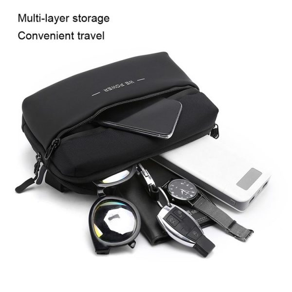 HAOSHUAI 2111 Men Chest Bag Outdoor Travel Waist Bag Minimalist Shoulder Bag (Black) - Image 4