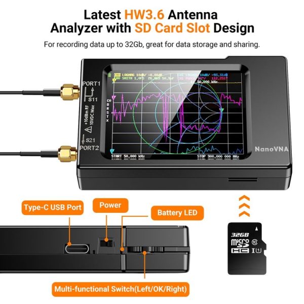 NANOVNA-H Upgraded Version 2.8 Inch TFT 50Khz-1.5Ghz Vector Network Antenna Analyzer MF HF VHF UHF With SD Card Slot Without Card (Black) - Image 5