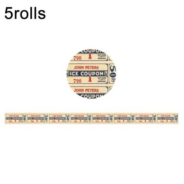 5rolls Retro Washi Tape for Journal Scrapbooking Diary Planners, Color: Coupon