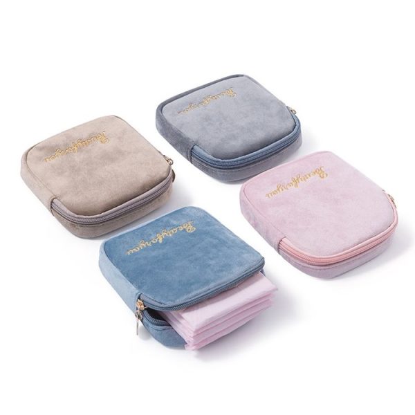 Plush Cloth Sanitary Napkin Storage Bag Sanitary Pad Storage Bag (Gray) - Image 2