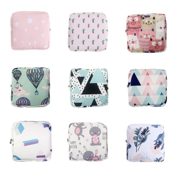 Girls Portable Sanitary Napkin Storage Bag Cosmetic Lipstick Bag (White Leaf) - Image 2