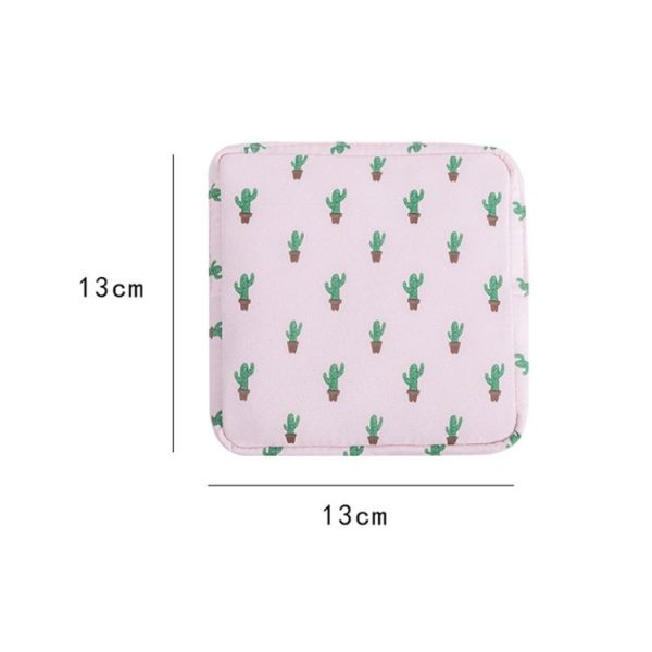 Girls Portable Sanitary Napkin Storage Bag Cosmetic Lipstick Bag (White Leaf) - Image 3