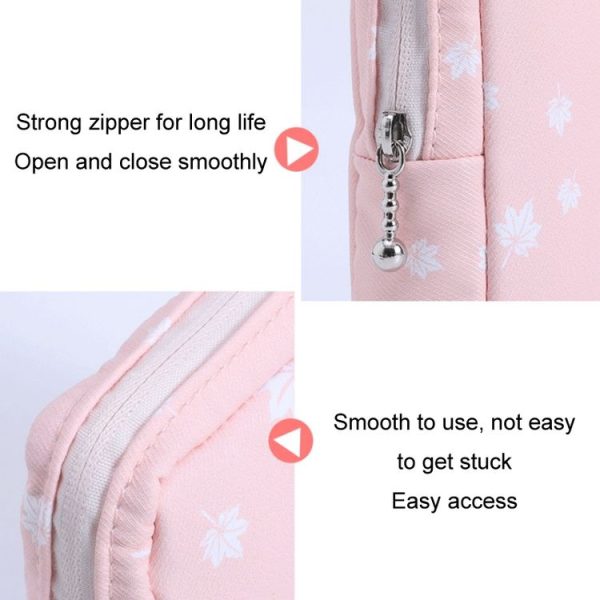 Girls Portable Sanitary Napkin Storage Bag Cosmetic Lipstick Bag (White Leaf) - Image 4