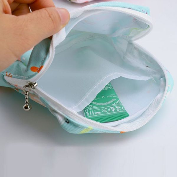 Girls Portable Sanitary Napkin Storage Bag Cosmetic Lipstick Bag (White Leaf) - Image 5