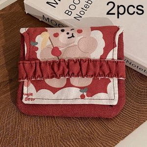 BD0443 2pcs Cartoon Pattern Large Capacity Sanitary Storage Bags (Red Cherry Bear)