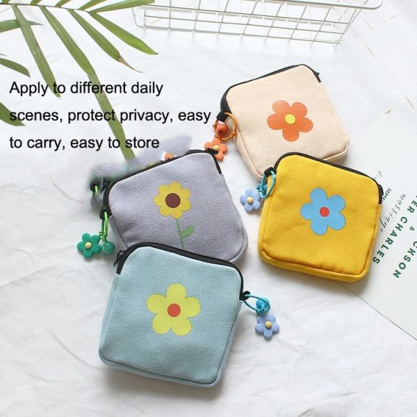 Sanitary Napkin Storage Bag Large Capacity Little Bag Canvas Simple Short Wallet (Pink) - Image 2