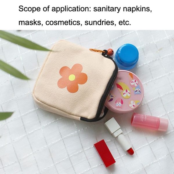 Sanitary Napkin Storage Bag Large Capacity Little Bag Canvas Simple Short Wallet (Pink) - Image 5