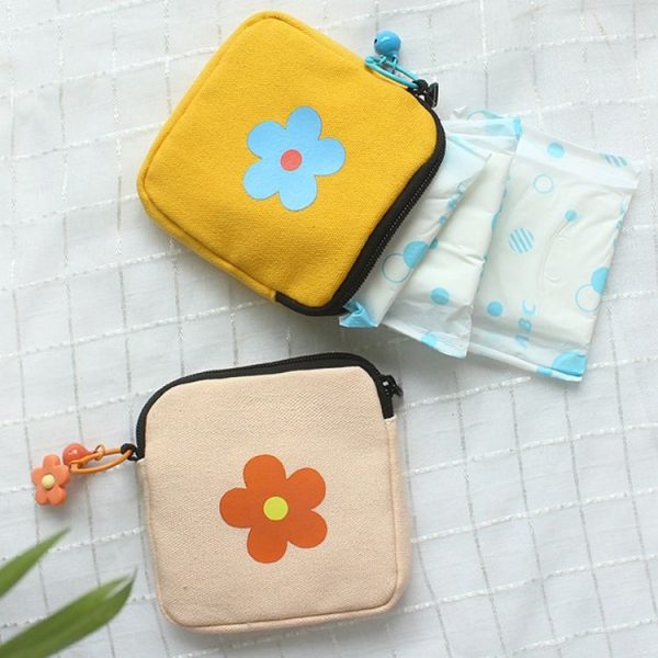 Sanitary Napkin Storage Bag Large Capacity Little Bag Canvas Simple Short Wallet (Pink) - Image 6