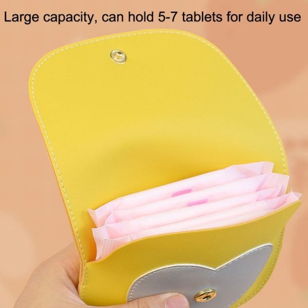 Portable Large Capacity PU Sanitary Napkin Pad Storage Bag (Gray+Yellow) - Image 4