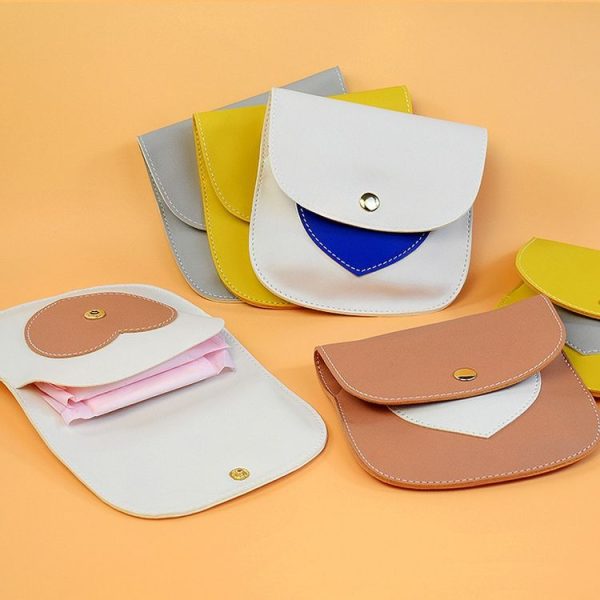 Portable Large Capacity PU Sanitary Napkin Pad Storage Bag (Gray+Yellow) - Image 6