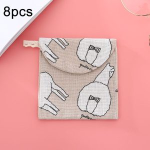 8pcs Cotton and Linen Sanitary Napkin Storage Bag Handy Clutch Bag (Gray Camel)