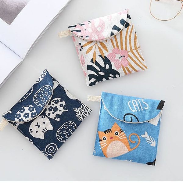 8pcs Cotton and Linen Sanitary Napkin Storage Bag Handy Clutch Bag (Gray Camel) - Image 5