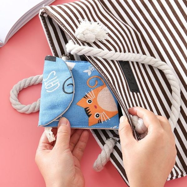 8pcs Cotton and Linen Sanitary Napkin Storage Bag Handy Clutch Bag (Gray Camel) - Image 6
