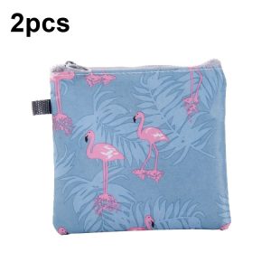 SN-031 2pcs Waterproof Zipper Sanitary Napkin Storage Bag Coin Card Bag (Flamingo)