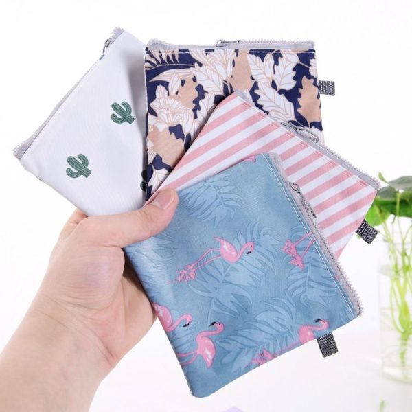 SN-031 2pcs Waterproof Zipper Sanitary Napkin Storage Bag Coin Card Bag (Flamingo) - Image 2