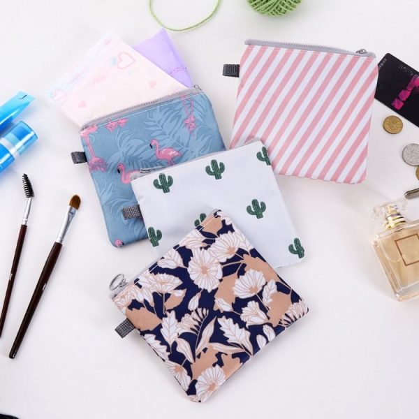 SN-031 2pcs Waterproof Zipper Sanitary Napkin Storage Bag Coin Card Bag (Flamingo) - Image 6