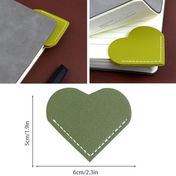 Mini Business Student Library Portable PU Leather Heart Shaped Bookmark (Light Pink) - Image 3