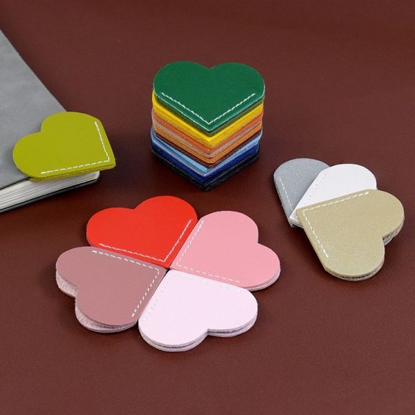 Mini Business Student Library Portable PU Leather Heart Shaped Bookmark (Light Pink) - Image 5