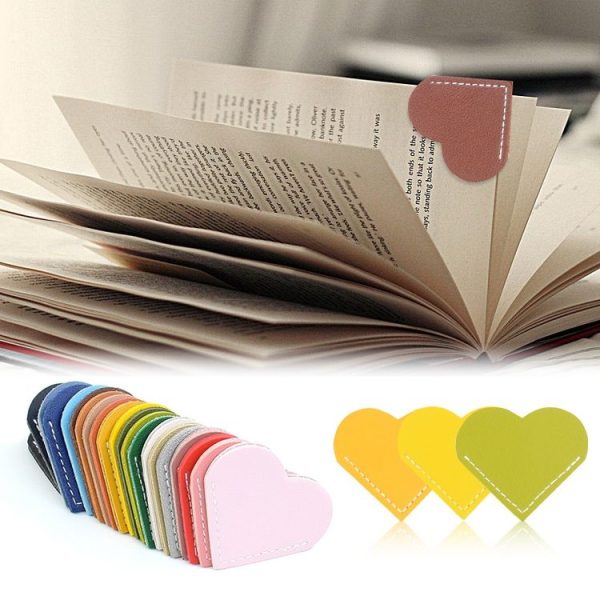 Mini Business Student Library Portable PU Leather Heart Shaped Bookmark (Light Pink) - Image 7