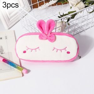 3pcs Children Cute Animal Plush Pencil Bag Stationery Storage Bag, Color: Shy Rabbit