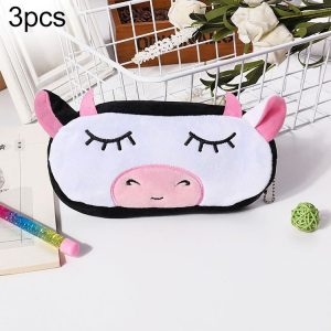 3pcs Children Cute Animal Plush Pencil Bag Stationery Storage Bag, Color: Dairy Cow
