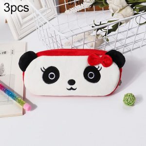 3pcs Children Cute Animal Plush Pencil Bag Stationery Storage Bag, Color: Female Panda